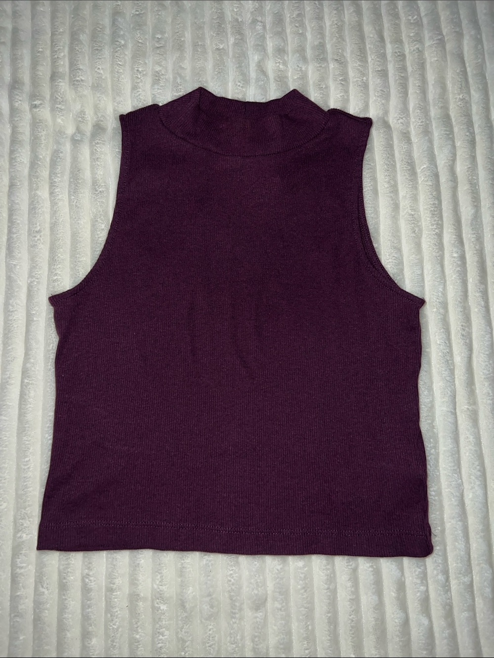 Sleeveless Mock Rib Neck Tank Top in Deep Plum